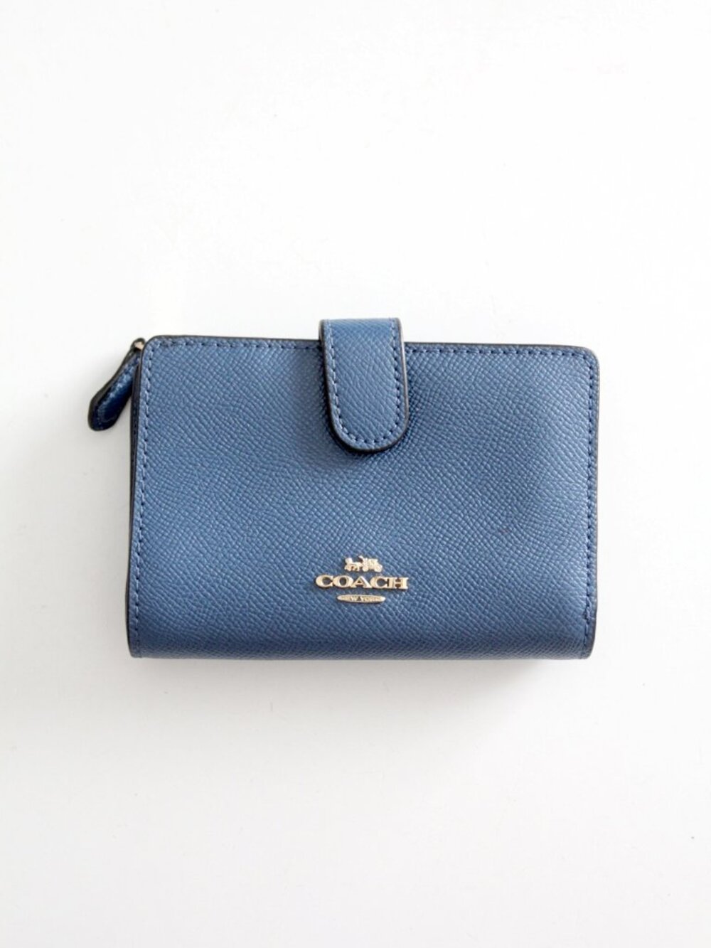 Coach Blue Leather Bifold Wallet Cross grain